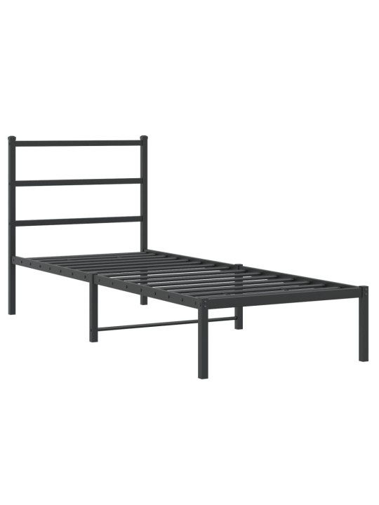 Gultas rāmis ar galvgali, melns metāls, 75x190 cm