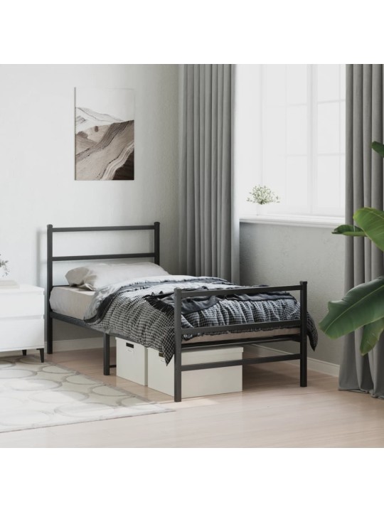 Gultas rāmis ar galvgali un kājgali, melns metāls, 90x200 cm