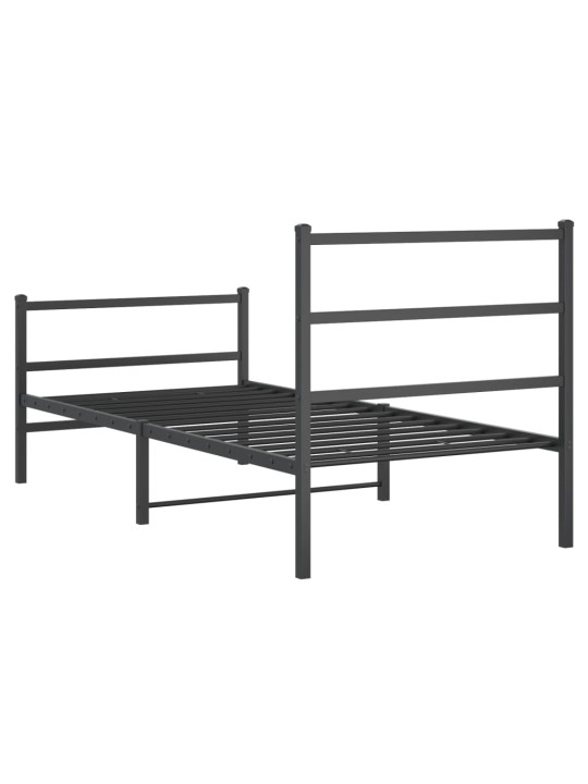 Gultas rāmis ar galvgali un kājgali, melns metāls, 90x200 cm