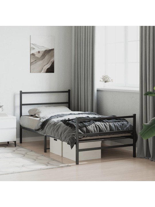 Gultas rāmis ar galvgali un kājgali, melns metāls, 100x200 cm