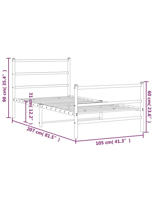 Gultas rāmis ar galvgali un kājgali, melns metāls, 100x200 cm