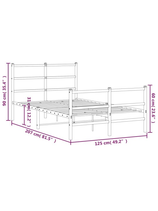 Gultas rāmis ar galvgali un kājgali, melns metāls, 120x200 cm