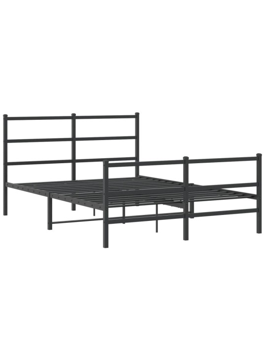 Gultas rāmis ar galvgali un kājgali, melns metāls, 135x190 cm