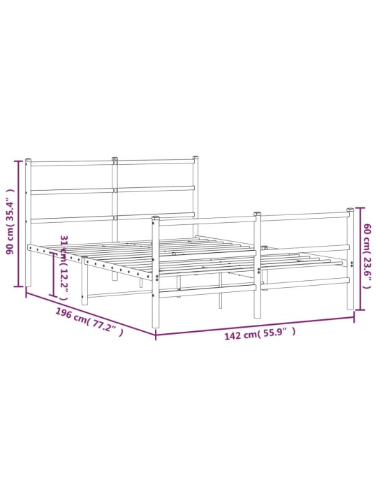 Gultas rāmis ar galvgali un kājgali, melns metāls, 135x190 cm