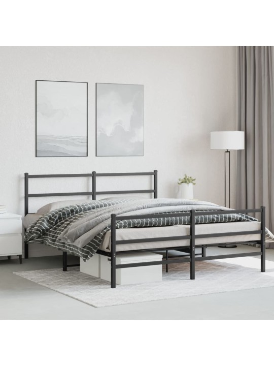Gultas rāmis ar galvgali un kājgali, melns metāls, 150x200 cm