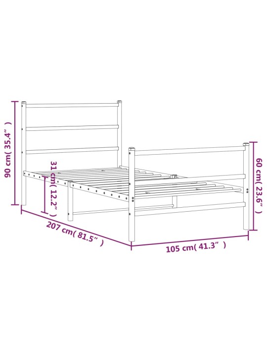 Gultas rāmis ar galvgali un kājgali, balts metāls, 100x200 cm