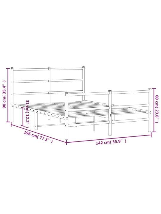 Gultas rāmis ar galvgali un kājgali, balts metāls, 135x290 cm
