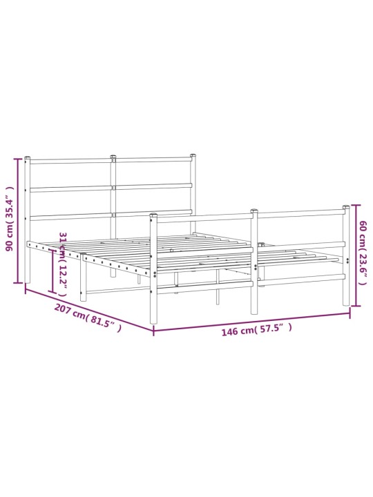 Gultas rāmis ar galvgali un kājgali, balts metāls, 140x200 cm