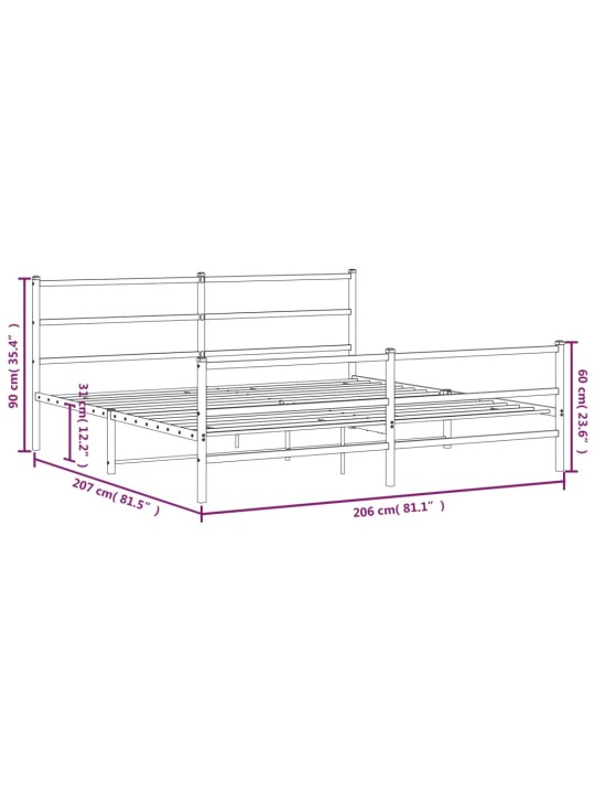 Gultas rāmis ar galvgali un kājgali, balts metāls, 200x200 cm