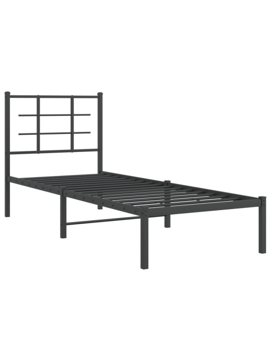 Gultas rāmis ar galvgali, melns metāls, 75x190 cm