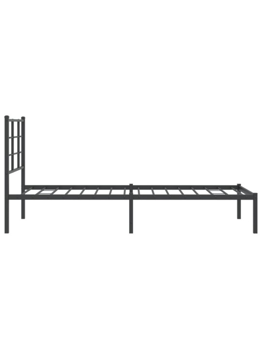 Gultas rāmis ar galvgali, melns metāls, 75x190 cm