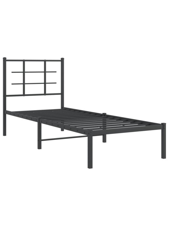 Gultas rāmis ar galvgali, melns metāls, 80x200 cm