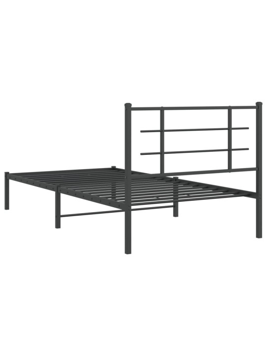 Gultas rāmis ar galvgali, melns metāls, 100x200 cm