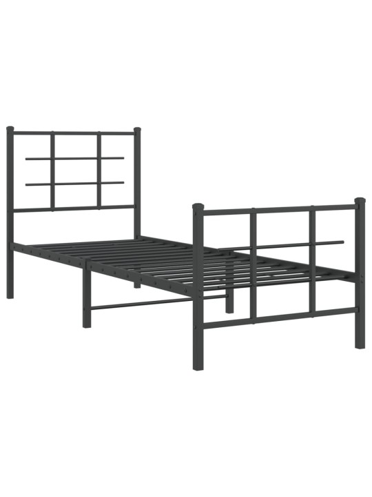 Gultas rāmis ar galvgali un kājgali, melns metāls, 75x190 cm