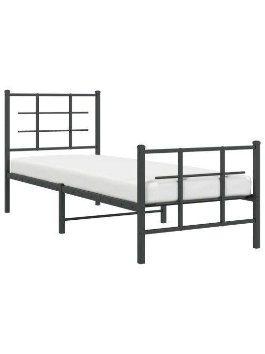 Gultas rāmis ar galvgali un kājgali, melns metāls, 75x190 cm