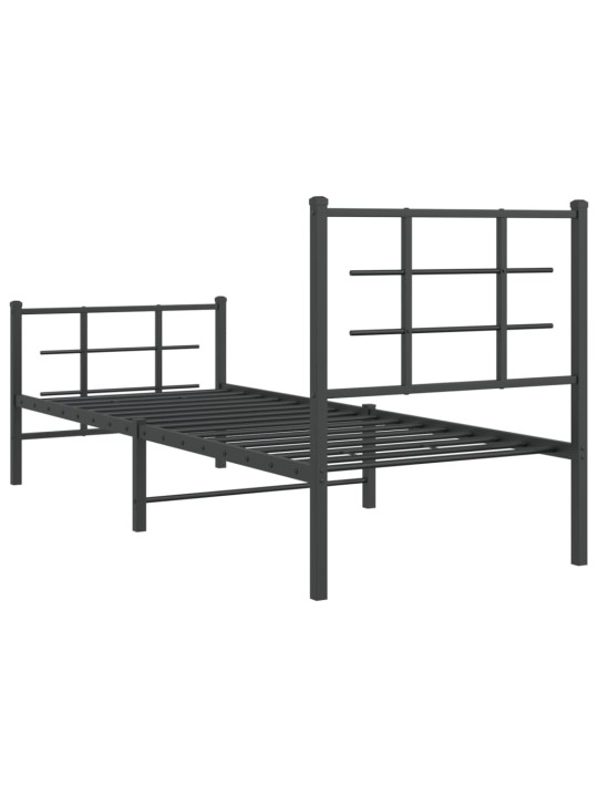 Gultas rāmis ar galvgali un kājgali, melns metāls, 75x190 cm