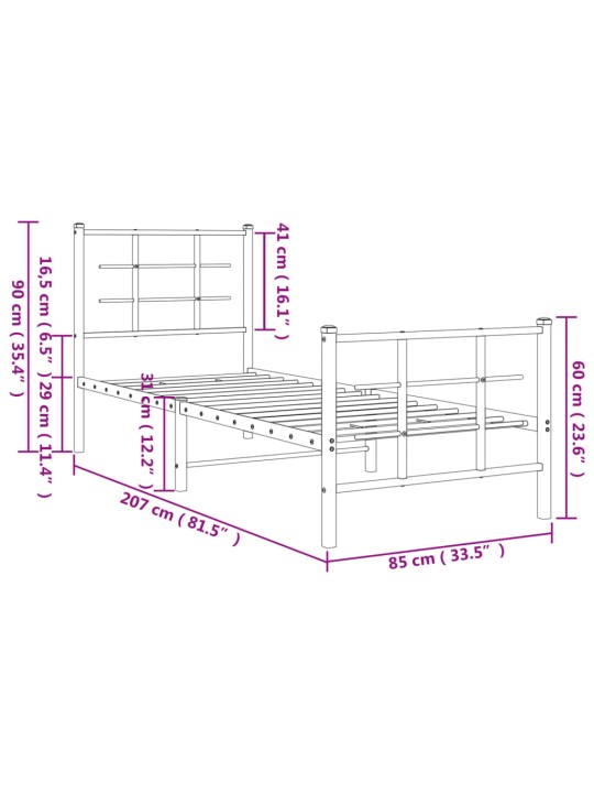 Gultas rāmis ar galvgali un kājgali, melns metāls, 80x200 cm