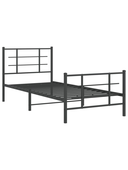 Gultas rāmis ar galvgali un kājgali, melns metāls, 90x200 cm