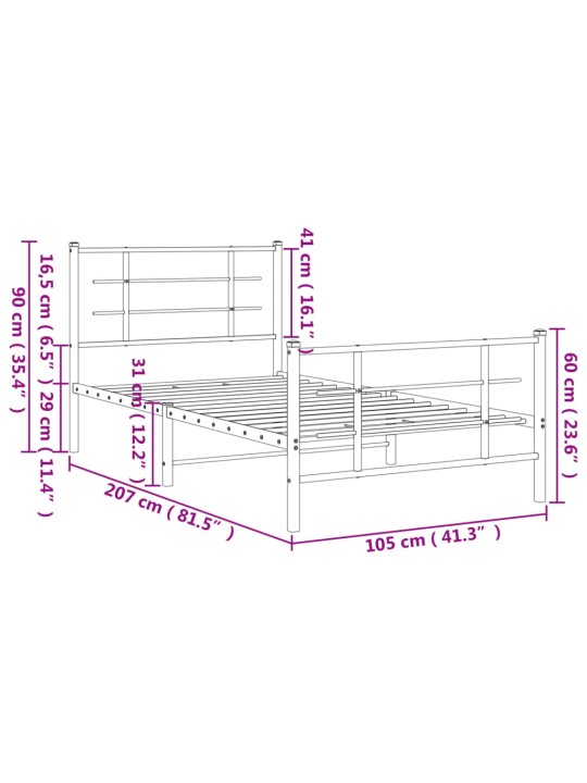 Gultas rāmis ar galvgali un kājgali, melns metāls, 100x200 cm