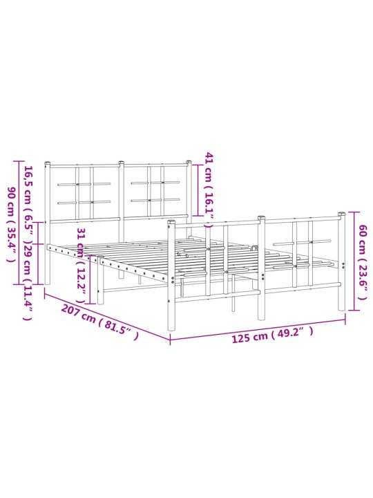 Gultas rāmis ar galvgali un kājgali, melns metāls, 120x200 cm