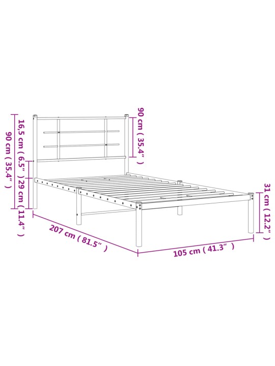 Gultas rāmis ar galvgali, balts metāls, 100x200 cm