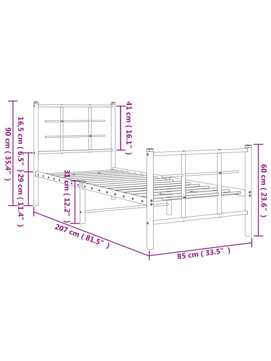 Gultas rāmis ar galvgali un kājgali, balts metāls, 80x200 cm