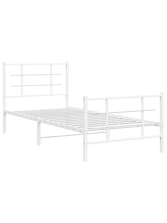 Gultas rāmis ar galvgali un kājgali, balts metāls, 90x200 cm