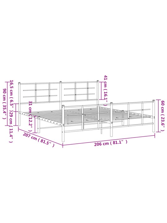 Gultas rāmis ar galvgali un kājgali, balts metāls, 200x200 cm