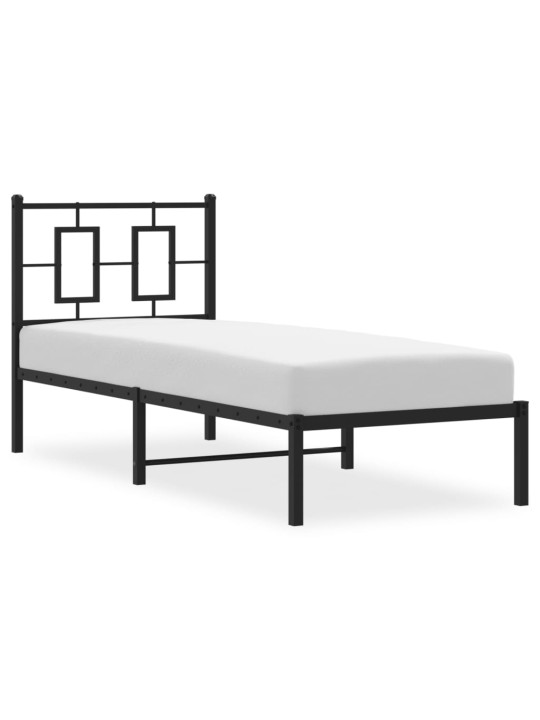 Gultas rāmis ar galvgali, melns metāls, 75x190 cm
