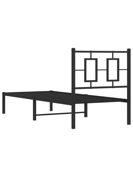Gultas rāmis ar galvgali, melns metāls, 75x190 cm