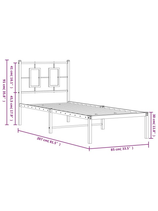 Gultas rāmis ar galvgali, melns metāls, 80x200 cm