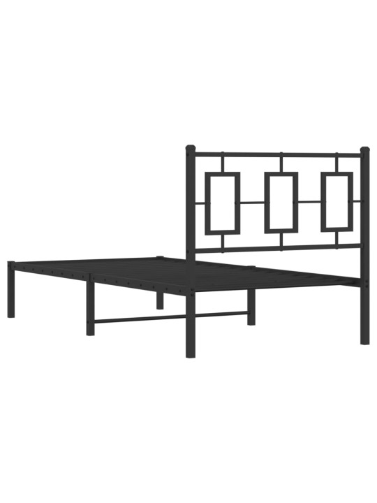 Gultas rāmis ar galvgali, melns metāls, 90x190 cm