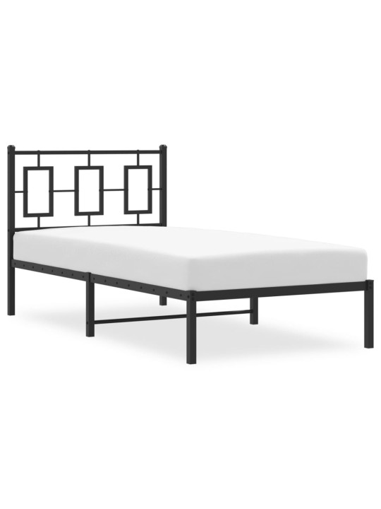 Gultas rāmis ar galvgali, melns metāls, 90x200 cm