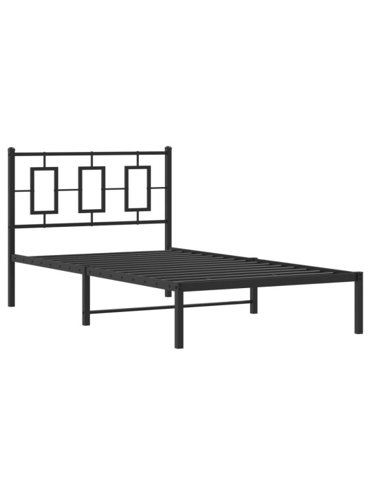 Gultas rāmis ar galvgali, melns metāls, 100x190 cm