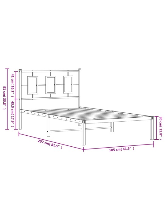 Gultas rāmis ar galvgali, melns metāls, 100x200 cm