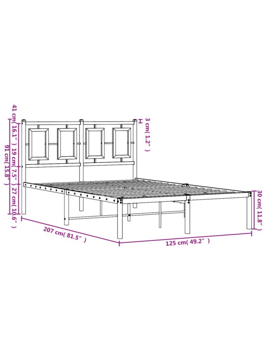 Gultas rāmis ar galvgali, melns metāls, 120x200 cm