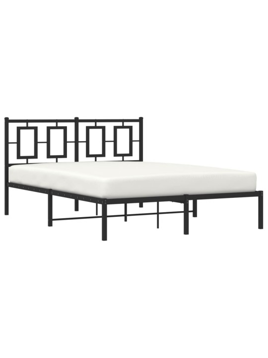 Gultas rāmis ar galvgali, melns metāls, 135x190 cm