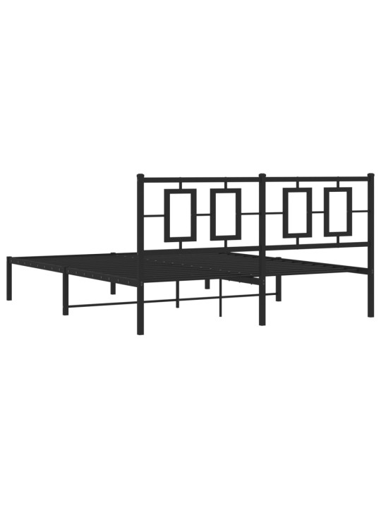 Gultas rāmis ar galvgali, melns metāls, 150x200 cm