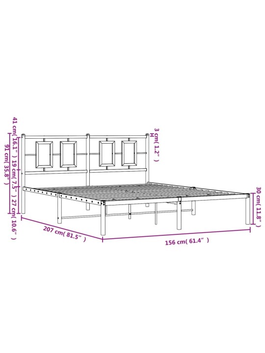 Gultas rāmis ar galvgali, melns metāls, 150x200 cm