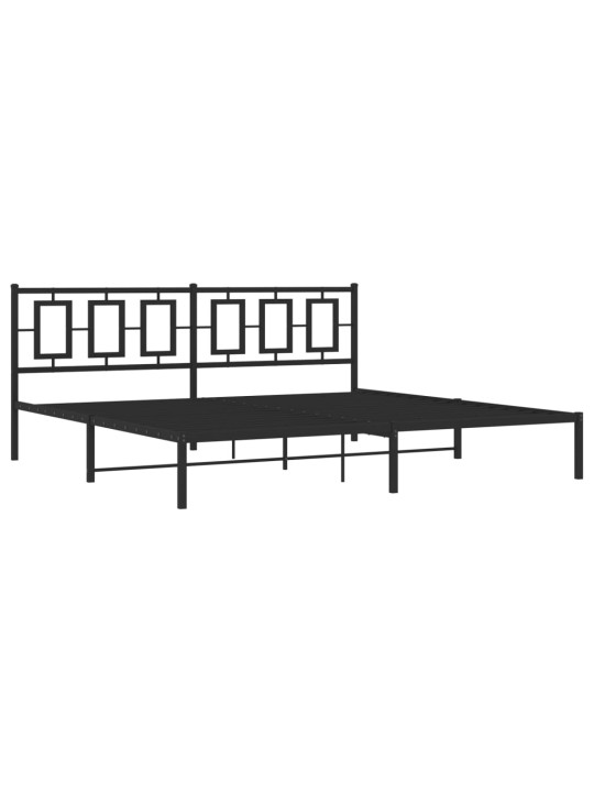 Gultas rāmis ar galvgali, melns metāls, 200x200 cm