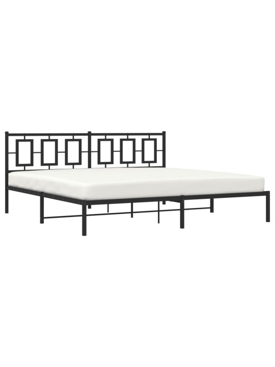 Gultas rāmis ar galvgali, melns metāls, 200x200 cm