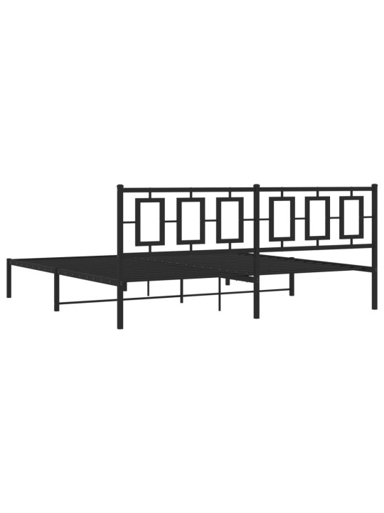 Gultas rāmis ar galvgali, melns metāls, 200x200 cm