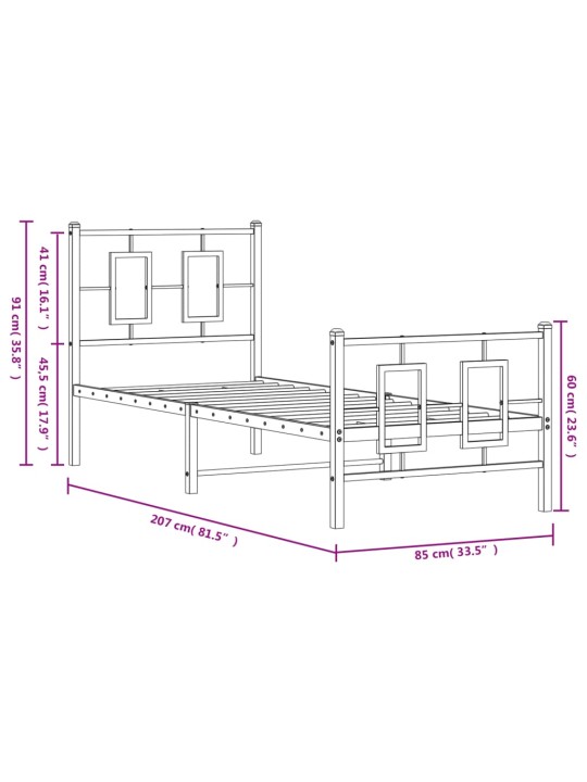 Gultas rāmis ar galvgali un kājgali, melns metāls, 80x200 cm