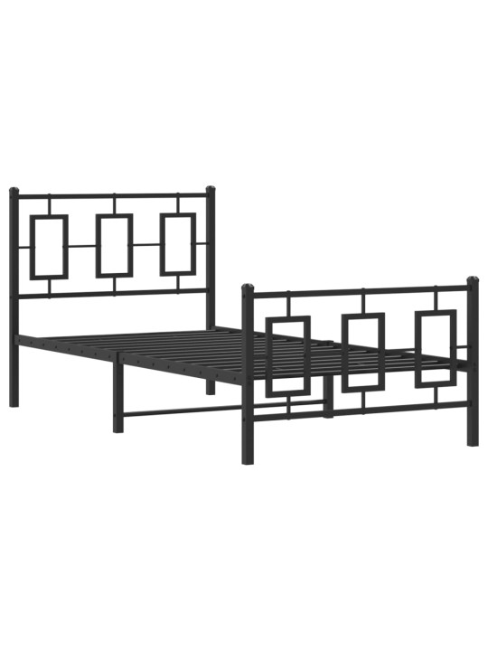 Gultas rāmis ar galvgali un kājgali, melns metāls, 90x200 cm