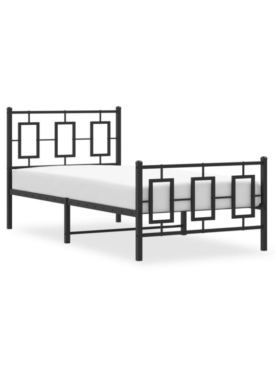 Gultas rāmis ar galvgali un kājgali, melns metāls, 90x200 cm