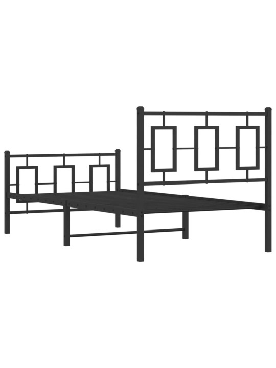 Gultas rāmis ar galvgali un kājgali, melns metāls, 90x200 cm
