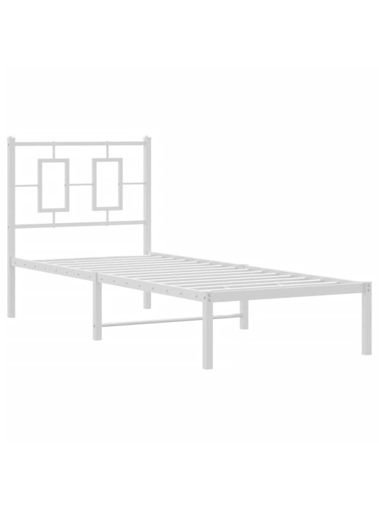 Gultas rāmis bez matrača, ar galvgali, balts metāls, 75x190 cm