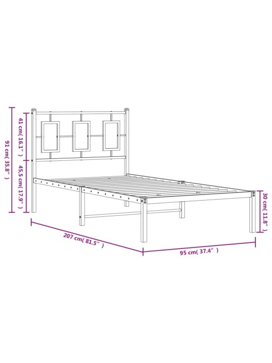 Gultas rāmis ar galvgali, balts metāls, 90x200 cm