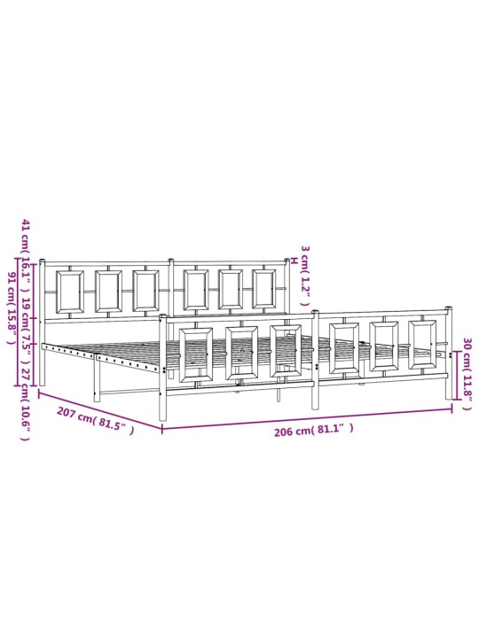 Gultas rāmis ar galvgali un kājgali, balts metāls, 200x200 cm