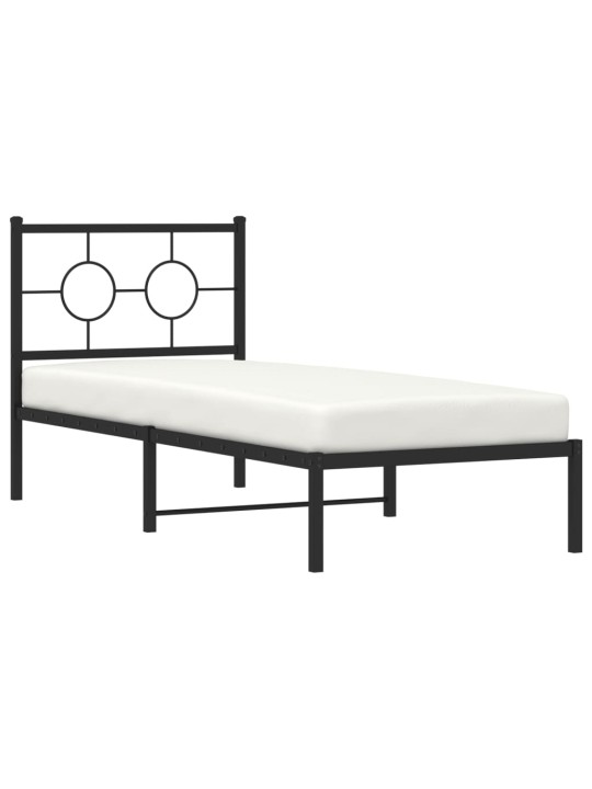 Gultas rāmis ar galvgali, melns metāls, 75x190 cm